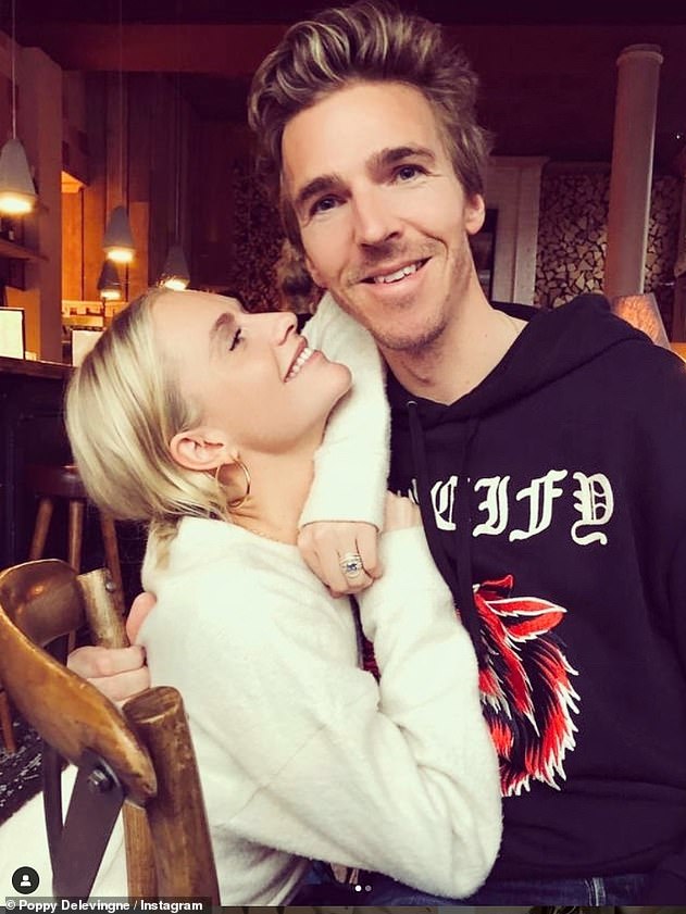 Split? Last month the Mail On Sunday reported that Poppy and her husband James Cook 'have consciously uncoupled' and have been little more than friends for the best part of a year (pictured in a 2020 Instagram photo)