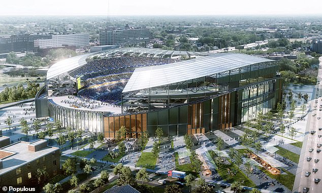 'The only act of national significance in the budget was the Bills stadium deal that a national expert called ''one of the worst deals for taxpayers I've ever seen'' and ''a return to the bad old days,''' Cuomo wrote. Above, a rendering of the future Bills Stadium