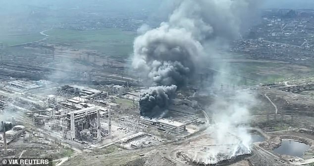 Smoke rises from the Azovstal steel works in Mariupol, as Ukrainian troops defending the city make their last stand against Russia