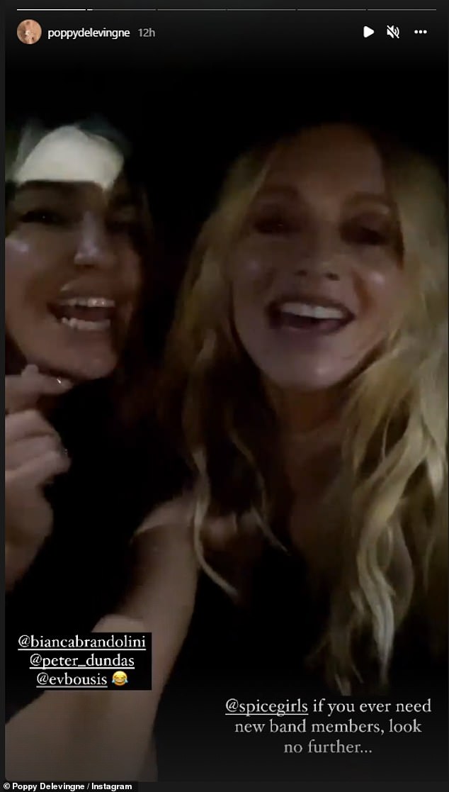 Wild weekend: She also shared a look at her boozy antics on Instagram Stories, belting out the Spice Girls hit 2Become1 with her pals in one late night video