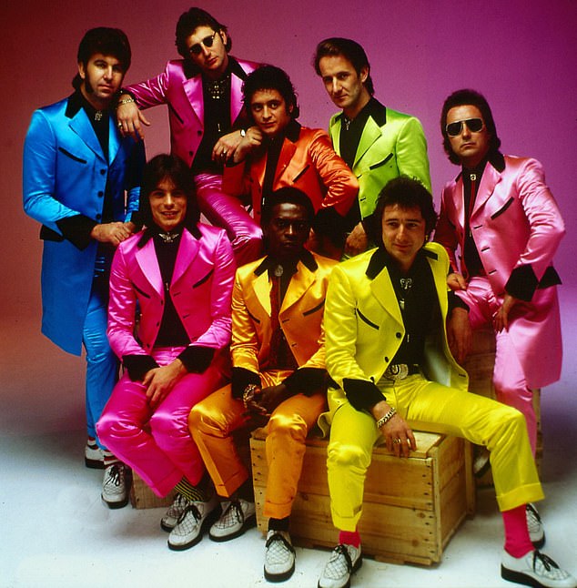 British pop group Showaddywaddy in May 1979. Showaddywaddy were eight in number because they were two Leicester bands who had merged and no one wanted to leave